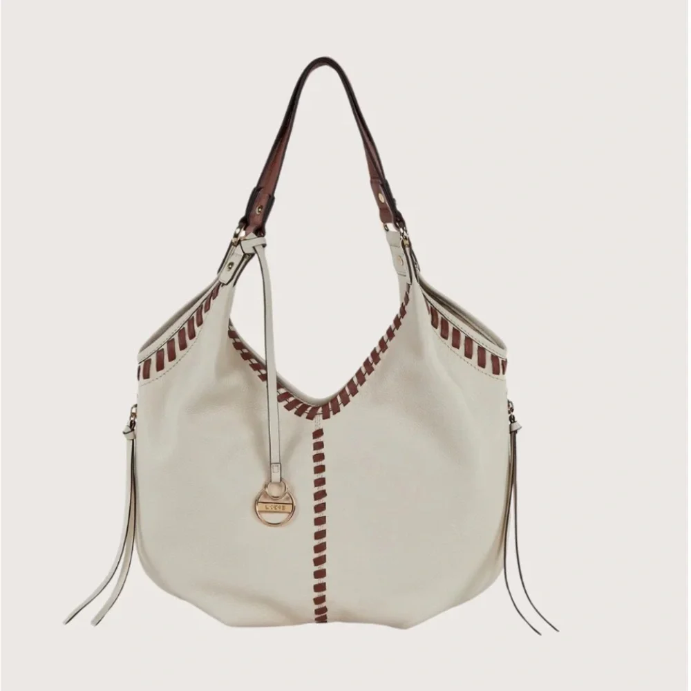 Lodis Leather Lacey Tote Large Hobo Bag, Sand & Chestnut - Picture 1 of 11